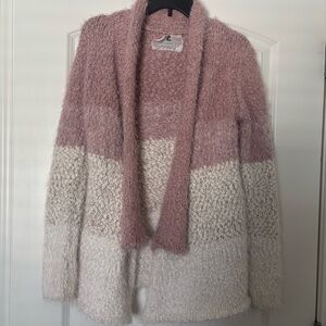 Cupio Pink and Cream Fuzzy Cardigan